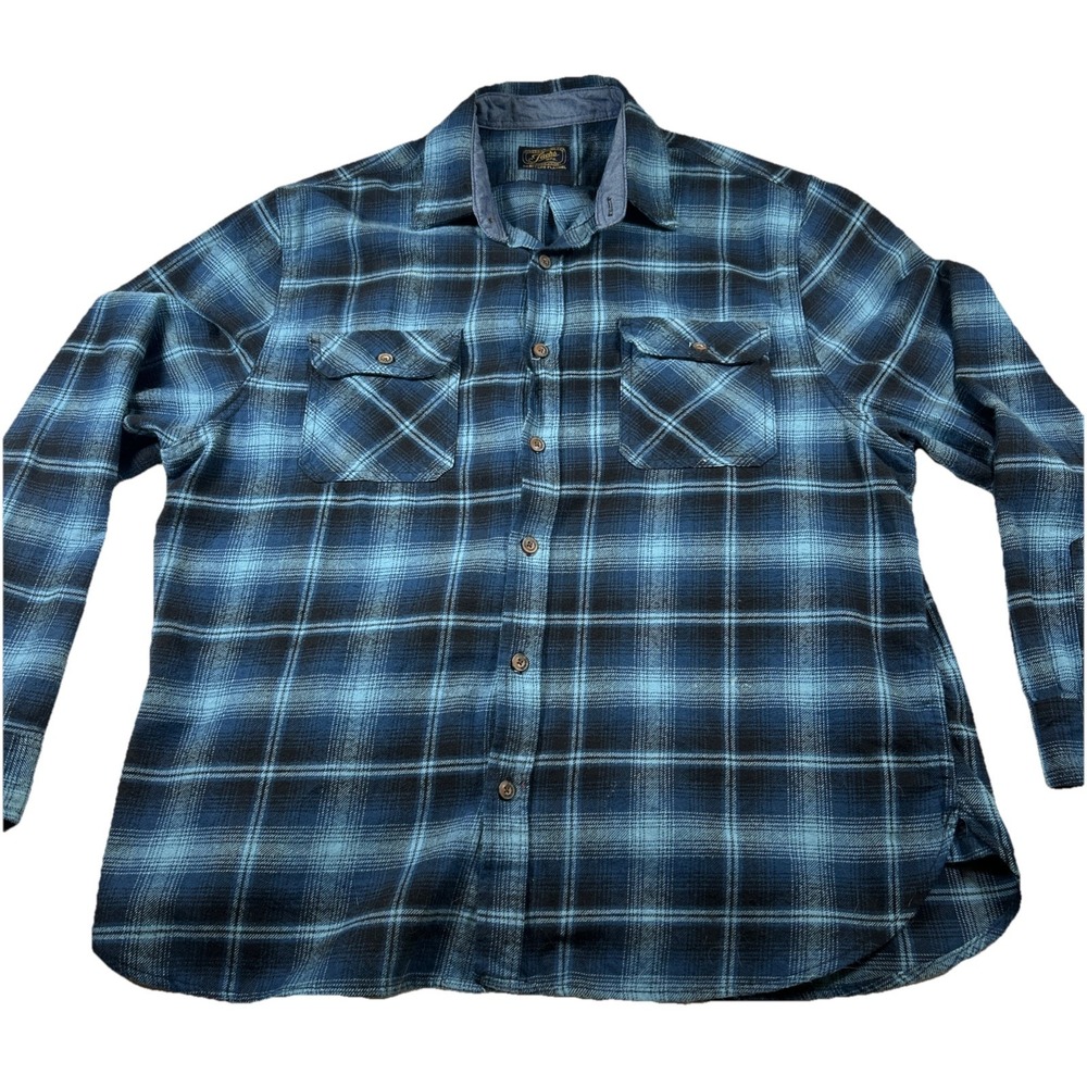 Jachs Men's Blue And Black Long Sleeve Button Down  Plaid Flannel Shirt Size XXL